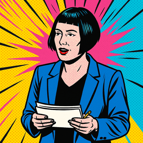 Martina Madner, Moderatorin, Pop Art, KI-generiert mit Sora